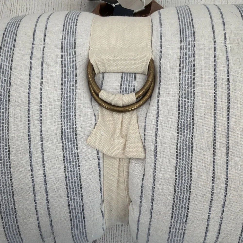 Brooks Brothers Pillow Shams KING White Blue Stripe 100% Cotton Slub Quilted